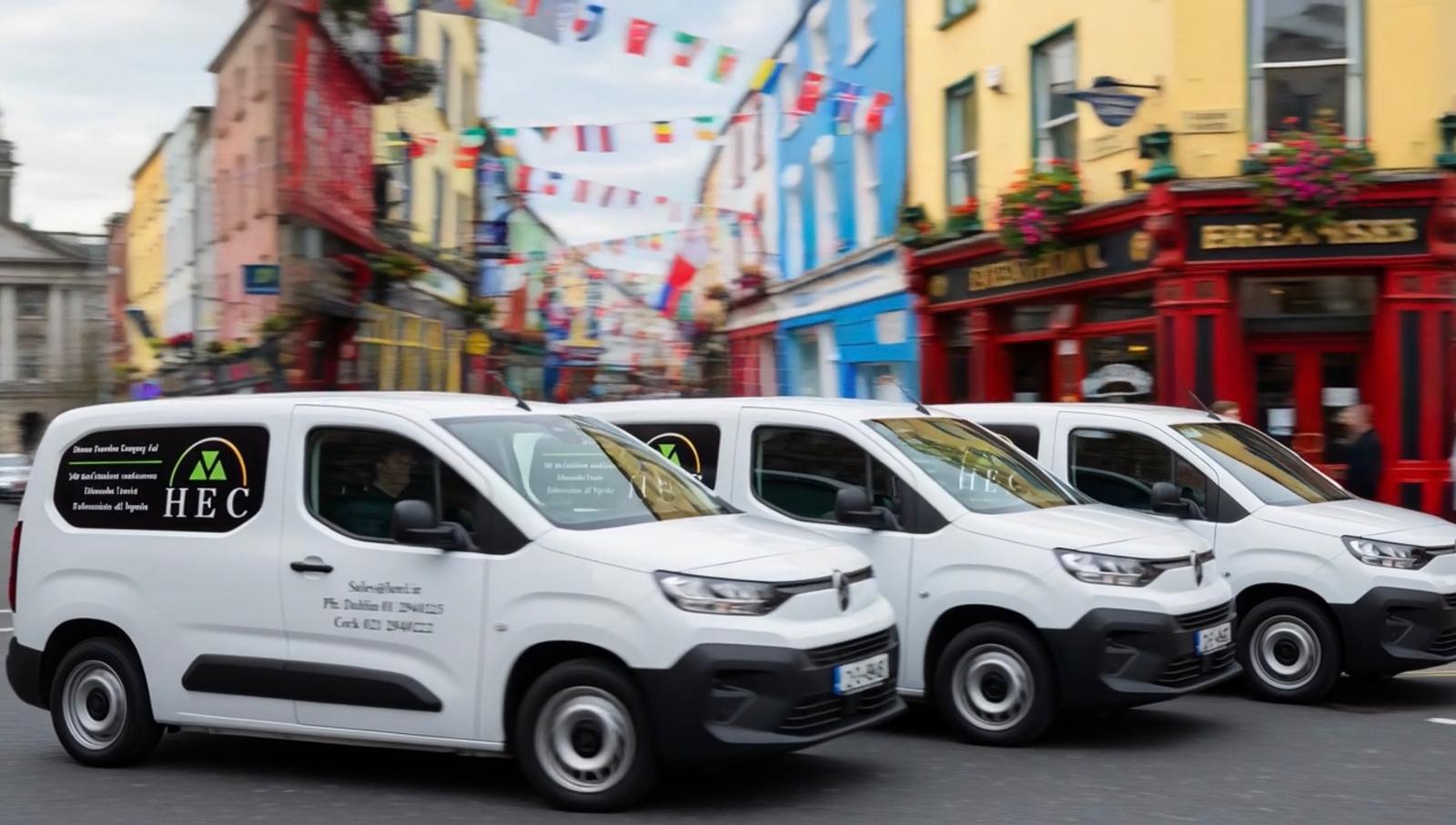 HEC service vehicles parked on a street